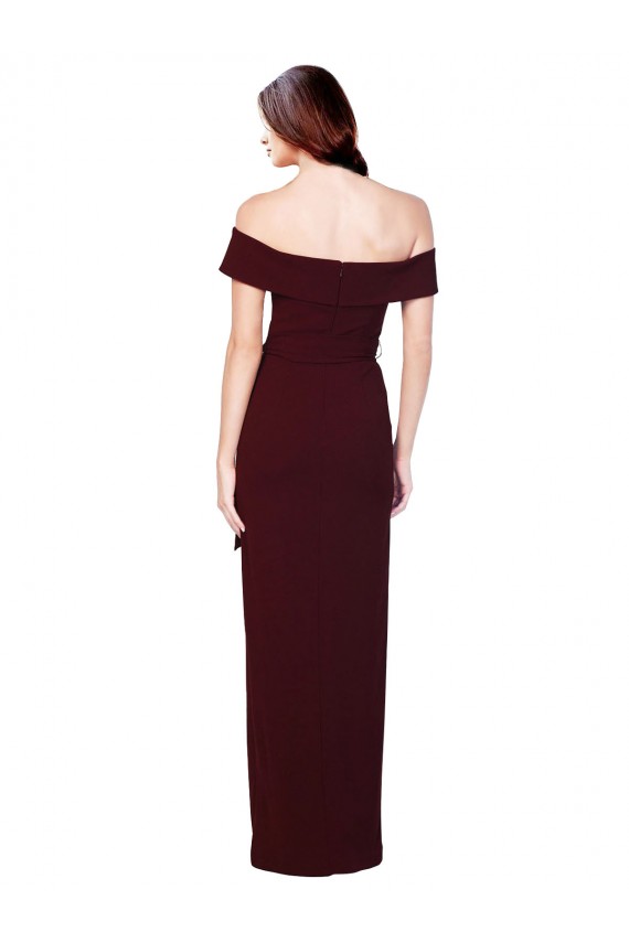 Long Sleeveless Stretch Crepe Burgundy Gold Off the Shoulder Mermaid Formal Evening Dress