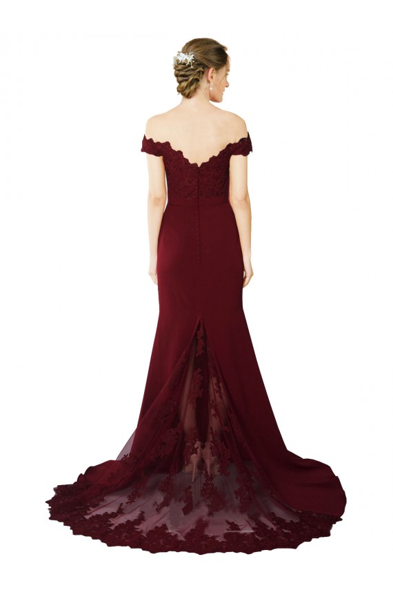 Sweep Train Sleeveless Stretch Crepe & Lace Burgundy Gold Mermaid Formal Evening Dress