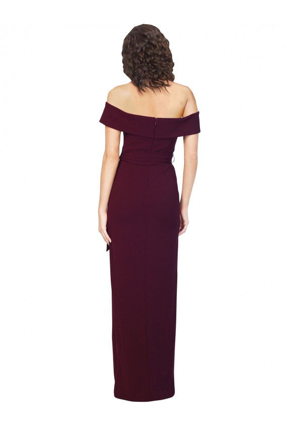 Long Sleeveless Stretch Crepe Burgundy Gold Sheath Formal Evening Dress