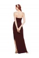 Long Sleeveless Stretch Crepe Burgundy Gold Strapless Sheath Formal Evening Dress