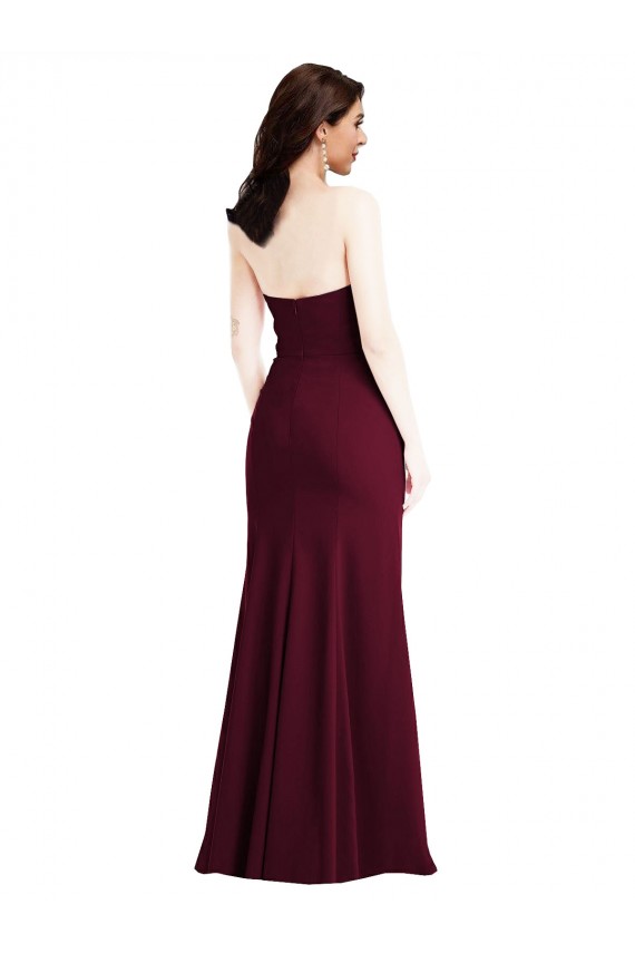 Long Sleeveless Stretch Crepe Burgundy Gold Trumpet Semi Formal Evening Gown