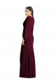Long Puff Sleeves Stretch Crepe Burgundy Gold Trumpet Semi Formal Evening Dress