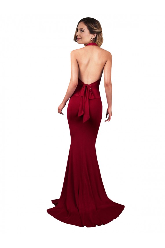 Long Sleeveless Spandex Burgundy Mermaid Formal Evening Dress