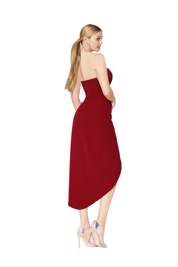 Knee Length Sleeveless Stretch Crepe Burgundy Mermaid High Low Evening Dress