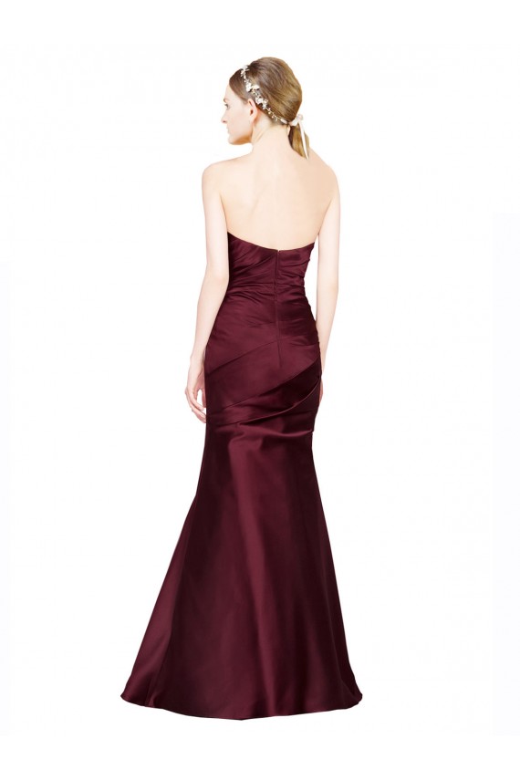 Long Sleeveless Satin Burgundy Mermaid Formal Evening Dress
