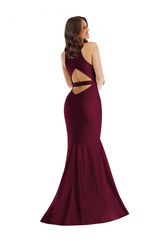 Long Sleeveless Silky Satin Burgundy Mermaid Plus Size Formal Evening Dress