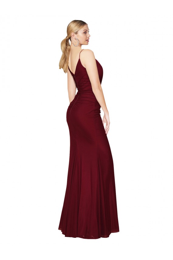 Long Sleeveless Soft Chiffon Burgundy Mermaid Formal Evening Dress