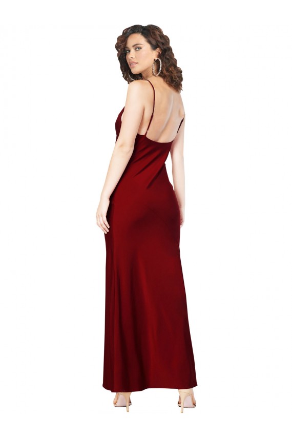 Long Sleeveless Silky Satin Burgundy Sheath Black Tie Evening Dress