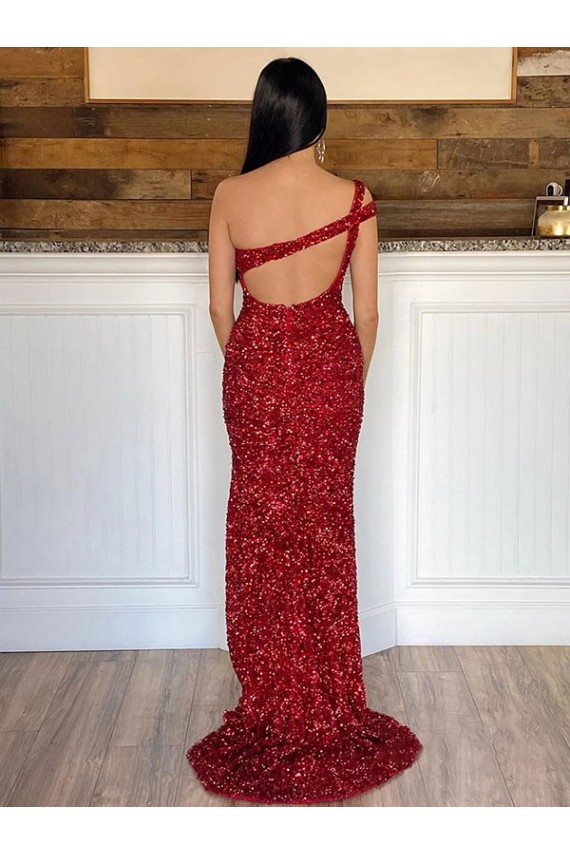 Sweep Train Sleeveless Velvet Sequin Burgundy Sheath Evening Gown