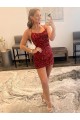 Short Sleeveless Velvet Sequin Burgundy Sheath Evening Gown