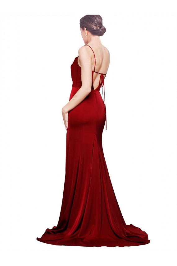Sweep Train Sleeveless Stretch Satin Burgundy Sheath Black Tie Evening Dress