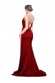 Sweep Train Sleeveless Stretch Satin Burgundy Sheath Black Tie Evening Dress