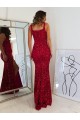 Long Sleeveless Velvet Sequin Burgundy Sheath Evening Gown