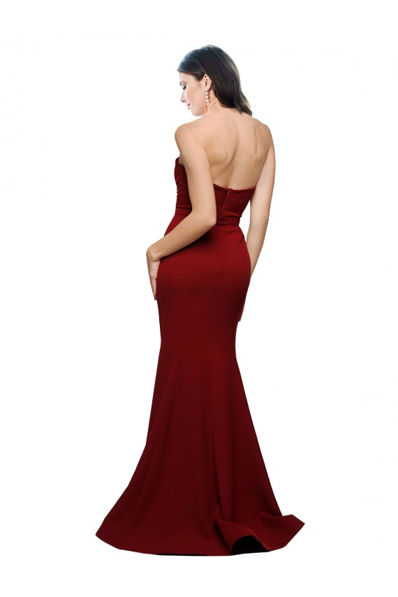 Long Sleeveless Stretch Crepe Burgundy Sheath Formal Evening Dress