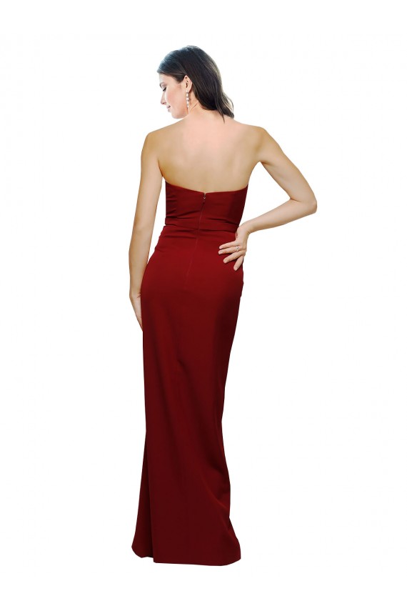 Long Sleeveless Stretch Crepe Burgundy Sheath Evening Dress