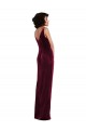 Long Sleeveless Stretch Velvet Burgundy Sheath Semi Formal Evening Dress