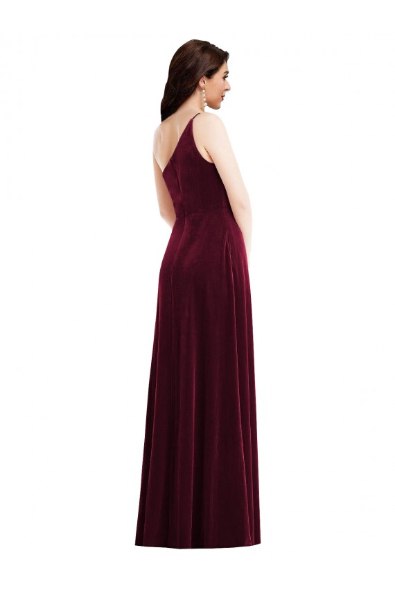 Long Sleeveless Stretch Velvet Burgundy Trumpet Black Tie Evening Dress