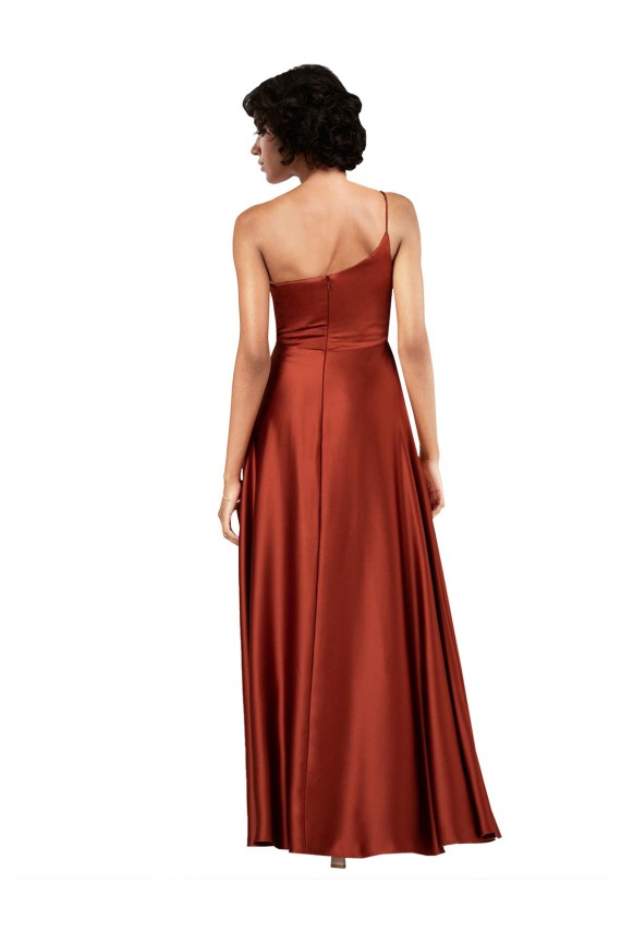 Long Sleeveless Silky Satin Burnt Orange A-Line Black Tie Evening Dress
