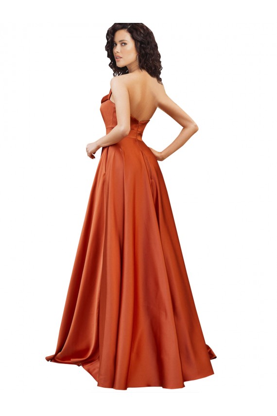 Sweep Train Sleeveless Silky Satin Burnt Orange A-Line Formal Evening Dress