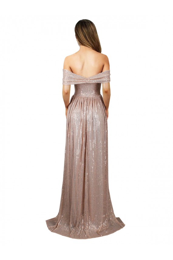 Long Sleeveless Sequin Champagne A-Line Formal Evening Dress