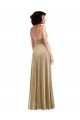 Long Sleeveless Stretch Velvet Champagne A-Line Formal Evening Dress