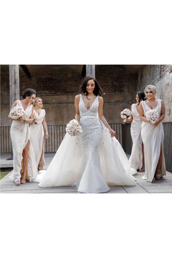 Long Sleeveless Soft Chiffon Champagne A-Line Evening Dress