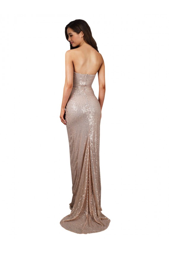 Long Sleeveless Sequin Champagne Mermaid Formal Evening Dress