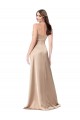 Long Sleeveless Silky Satin Champagne Pink A-Line Formal Evening Dress