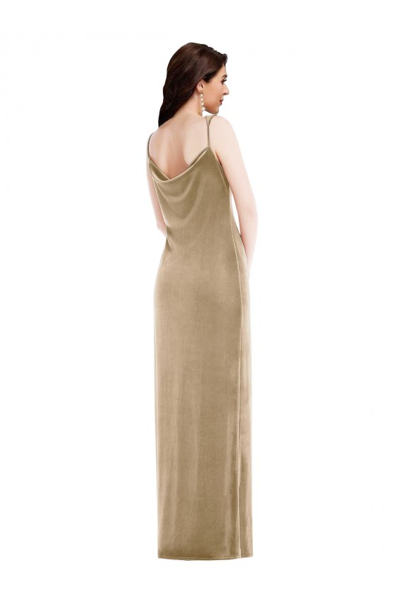 Long Sleeveless Stretch Velvet Champagne Sheath Black Tie Evening Dress