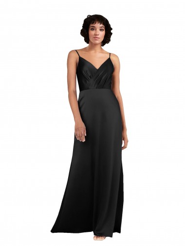 Long Sleeveless Silky Satin Black Column Formal Evening Dress for Sale