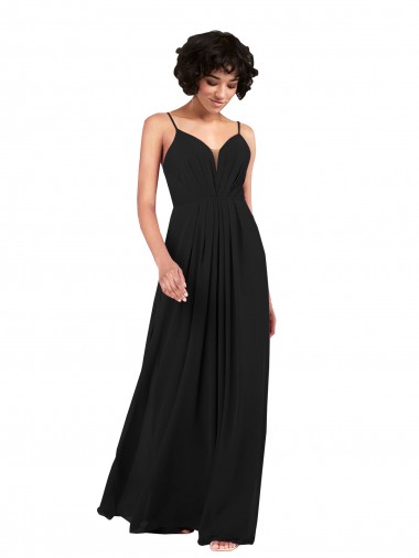 Long Sleeveless Soft Chiffon Black Column Formal Evening Dress for Sale