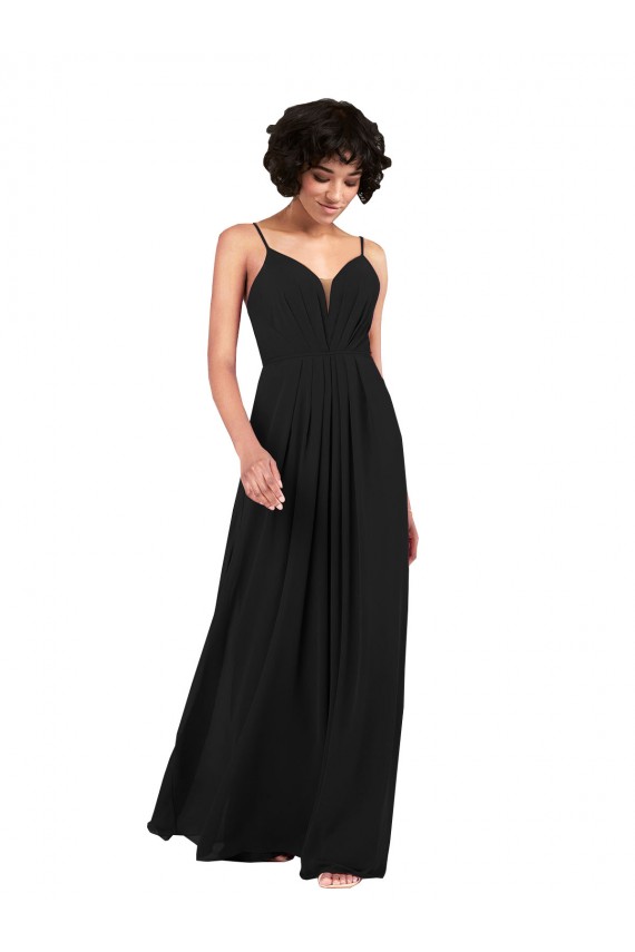 Long Sleeveless Soft Chiffon Black Column Formal Evening Dress