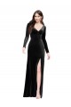 Long Long Sleeves Stretch Velvet Black Column Formal Evening Dress