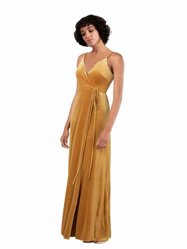 Long Sleeveless Stretch Velvet Gold Column Black Tie Evening Dress for Sale