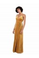 Long Sleeveless Stretch Velvet Gold Column Black Tie Evening Dress