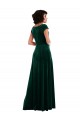 Long Cap Sleeves Stretch Velvet Dark Green A-Line Black Tie Evening Dress