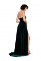 Sweep Train Sleeveless Stretch Velvet Dark Green A-Line Semi Formal Evening Dress
