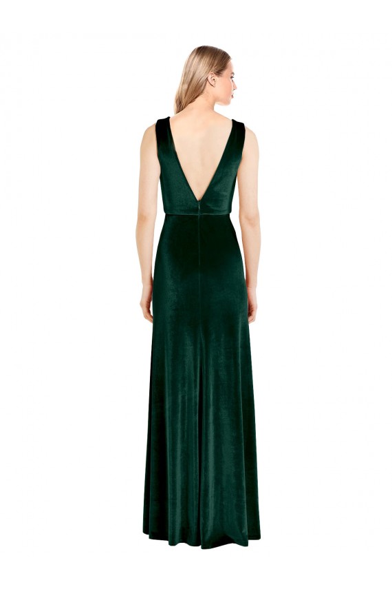 Long Sleeveless Stretch Velvet Dark Green A-Line Evening Dress