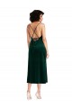 Midi Length Sleeveless Stretch Velvet Dark Green Sheath Black Tie Evening Dress