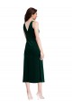 Midi Length Sleeveless Stretch Velvet Dark Green Sheath Evening Dress