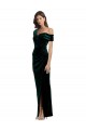 Long Sleeveless Stretch Velvet Dark Green Off the Shoulder Sheath High Low Evening Dress