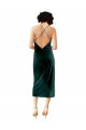 Midi Length Sleeveless Stretch Velvet Dark Green Sheath Formal Dress
