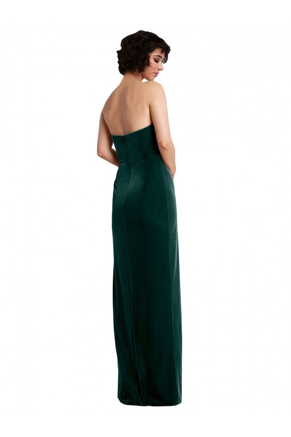 Long Sleeveless Stretch Velvet Dark Green Sheath Black Tie Evening Dress