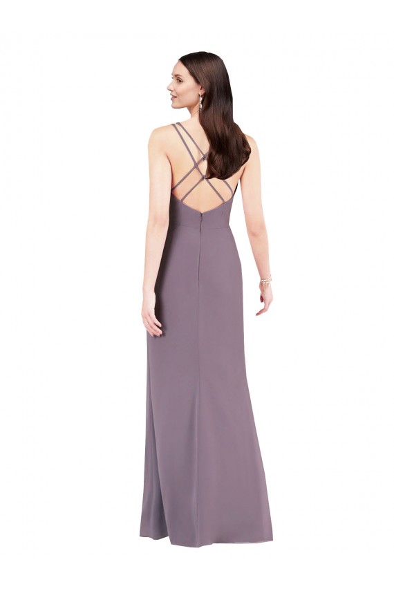 Long Sleeveless Soft Chiffon Dark Lavender Column Formal Evening Dress