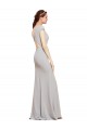 Long Sleeveless Stretch Crepe Dark Navy Boat Neck A-Line Formal Evening Dress