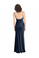 Long Sleeveless Stretch Satin Dark Navy A-Line Black Tie Evening Gown