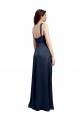 Long Sleeveless Stretch Satin Dark Navy A-Line Formal Evening Dress
