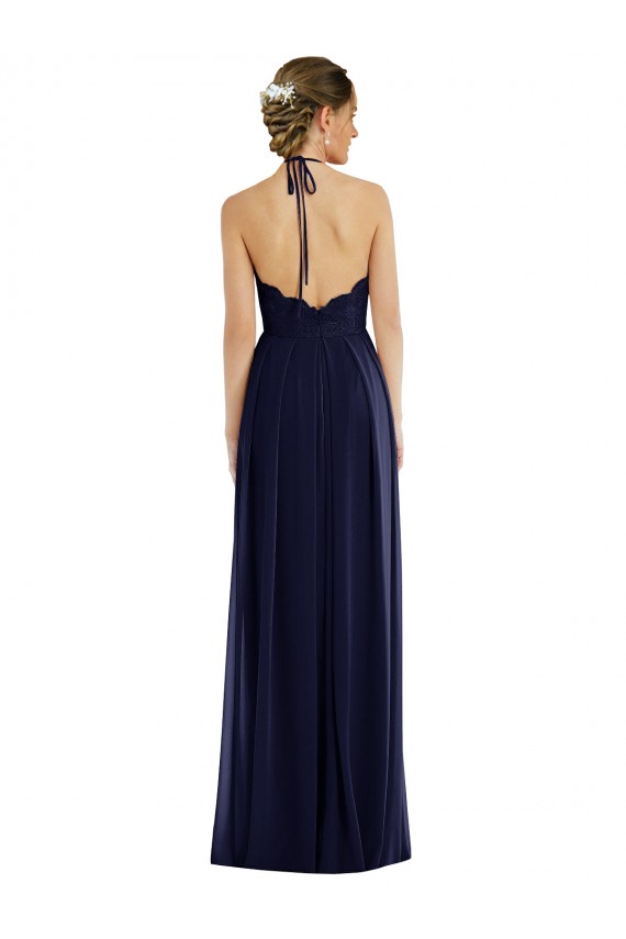 Long Sleeveless Soft Chiffon Dark Navy A-Line Semi Formal Evening Dress