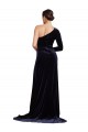 Sweep Train Long Sleeves Stretch Velvet Dark Navy A-Line Formal Evening Dress