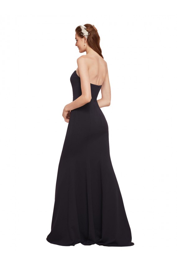 Long Sleeveless Stretch Crepe Dark Navy Strapless A-Line Formal Evening Dress